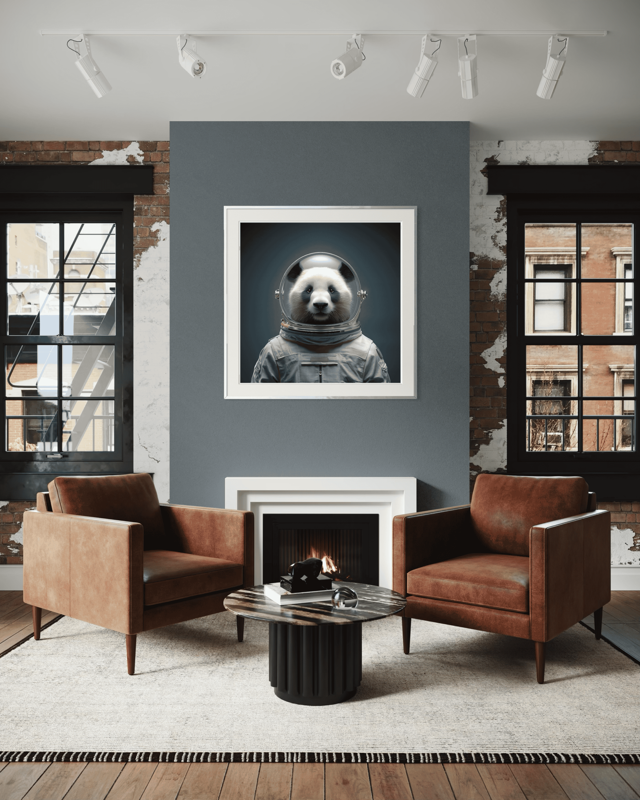 A cute panda in an astronaut suit dedicated to space-themed decor and art.