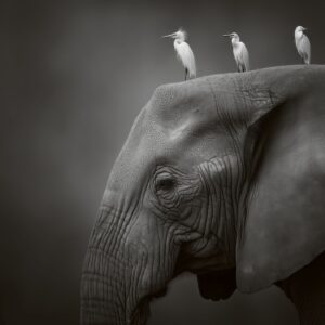 Elephant and Egrets